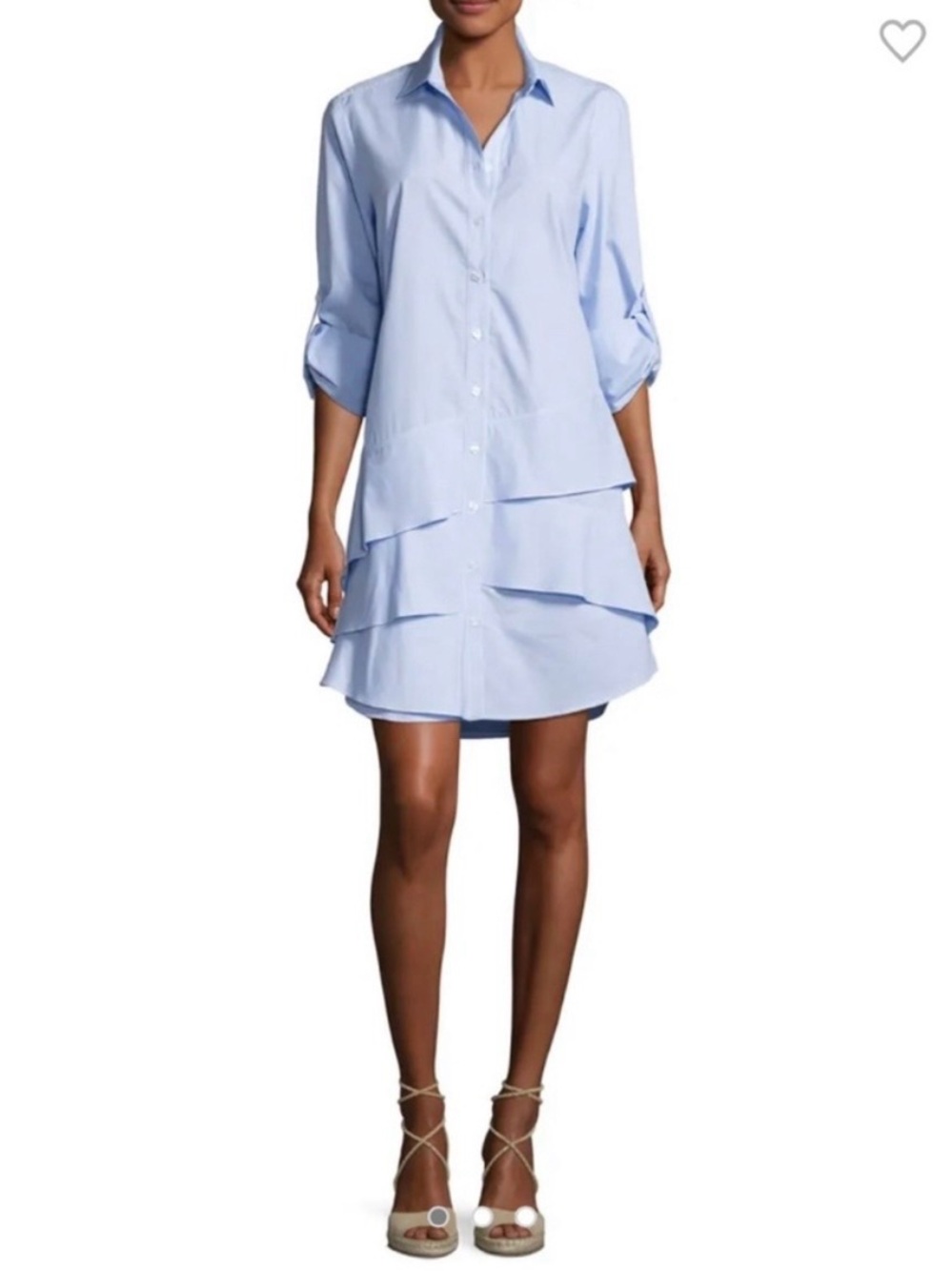 Finley Jenna Striped Cotton Chambray Ruffle Shirtdress Womens Blue White - Picture 2 of 16